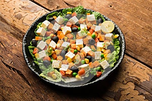 Paneer Vegetable saladÂ is a healthy Indian recipe made using cottage cheese and green veggies